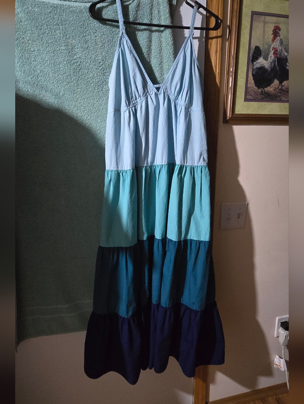 Tiered Strappy Maxi Dress in Light Blue and Teal Size LARGE